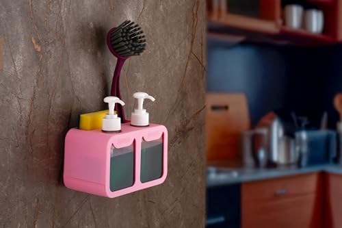 Image of MARKWELL Plastic Wall Mounted Soap Shampoo Conditioner Hand Wash Gel Dispenser Liquid Soap Sanitizer Dispenser for Bathroom Basin Kitchen Sink 350 Ml Pack of 1
