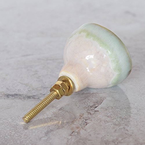 Pushka Home Ceramic Crackled Concave Gold Crater Knob (Green & Gold)