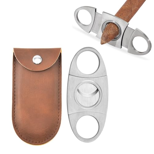 Coupe-Cigares, Outils à Cigares, Ciseaux à Double Tranchant, Accessoires pour Cigares, Aiguisé et Précis, Compatible avec La Plupart des Tailles de Cigares, avec 1 Sac de Rangement en Cuir