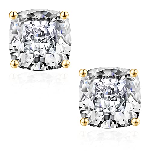 1 Ct Moissanite Stud Earrings For Men Women, Brilliant D Color Vvs1 Clarity Cushion Cut Simulated Diamond Earrings 18K Yellow Gold Plated S925 Sterling Silver Moissanite Earrings For Men Women Gifts #TOP21