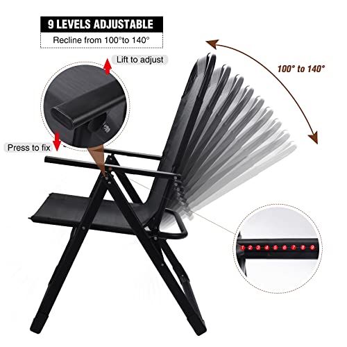Redcamp Set Of 2 Folding Patio Lounge Chairs, High Back Reclining Lawn Chairs With 9 Levels Adjustable Backrest For Outdoor Camping Backyard Pool Porch, Black #TOP2