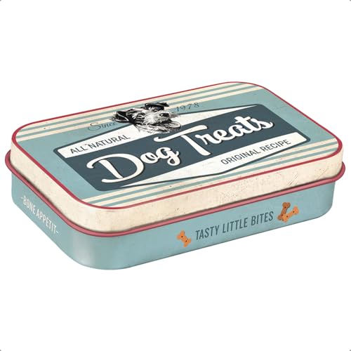 Nostalgic-Art Retro Leckerlidose, 6 x 9,5 x 2 cm, PfotenSchild – Dog Treats Blue – Geschenk-Idee für Hunde-Besitzer, Original Lizenzprodukt (OLP), Hundeleckerli-Dose, Vintage Design
