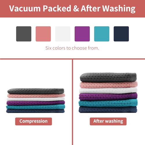Image of 6 Pack Waffle Weave Kitchen Dish Cloths, Dish Towels for Kitchen Cleaning | 100% cotton waffle weave towels with soft absorbency and quick-dry design. 12 x 12 inch size for kitchen cleaning.