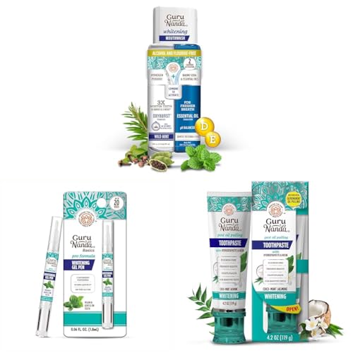 GuruNanda Complete Whitening Bundle: Teeth Whitening Dual Barrel Oxyburst Mouthwash (20 Fl oz) with Natural Essential Oils, Whitening Pen (0.06 fl oz) & Hydroxyapatite Toothpaste (4.2 oz) image 2