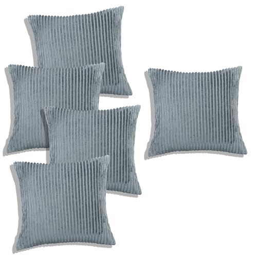 Image of RD TREND Cushion Cover Set of 5, Decorative Sofa Living Room Home Square Cushion Covers 24 Inch x 24 Inch, Aesthetic Corduroy Striped Double Sided (Grey,Pack of 5)