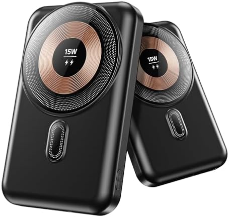 POSGEE Magnetic Portable Charger, 2 Pack, 10000mAh Wireless Power Bank, Mini Battery Pack 22.5W Max PD Fast Charging Compatible with iPhone 16/15/14/13/Pro/Pro Max, Obsidian Black