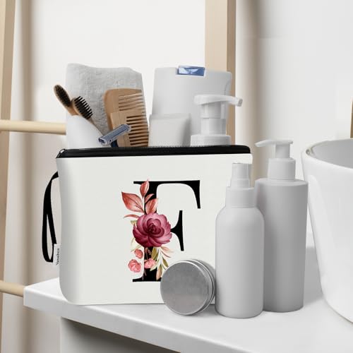 Image of Vavabox A-Z Personalized Makeup Bag, Birthday Gifts for Women Mom, Gifts for Best Friend, Bride Bridesmaid Cosmetic bag (F, 03-White Set)
