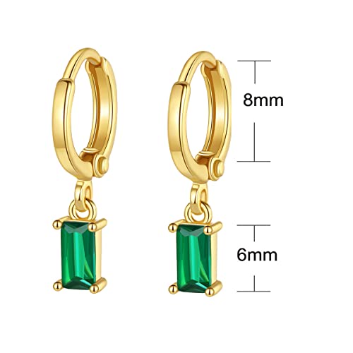 Green Earrings 18K Gold Plated Huggie Earrings With Dangle Simulated Emerald Earrings For Women Small Gold Huggie Hoop Baguette Earrings #TOP1
