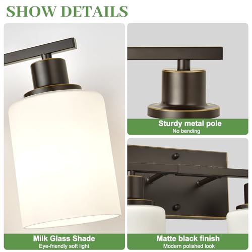 Image of MOKATNG 4-Light Bathroom Light Fixtures, Vanity Light with Milky White Shades, Oil-Rubbed Bronze Bathroom Light Fixtures Over Mirror, Modern Bathroom Wall Lamp for Mirror Living Room Cabinet Bedroom