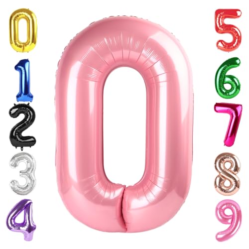 Image of 40 Inch Pastel Pink Number 0 Balloon, 0th Birthday Party Decorations | 40 Inch Pastel Pink inflatable foil number balloons, large birthday decorations for 0th birthday