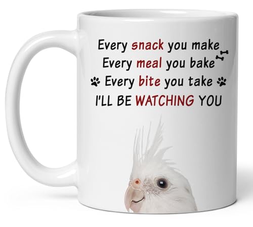 HoaLuong Funny Cockatiel White Peeking Face Coffee Mug Ceramic Cup 11oz Every Snack You Make - Birthday Gifts For Animal Lovers Owners