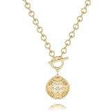 Aobei Pearl 18k oro chapado perla cruz medallón colgante cuello grueso cadena de oro declaración cuello para mujeres