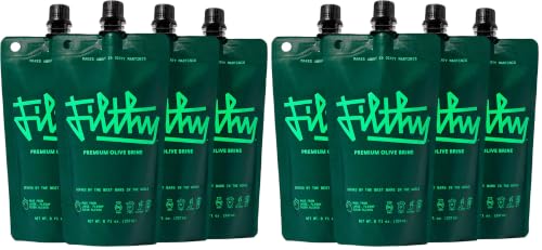 Image of Filthy Olive Brine, Premium Cocktail Mixer, Filtered Olive Brine for Dirty Martinis, Olive Juice for Cocktails, Made from Naturally Cured Olives, Non-GMO, Gluten Free, 8 Oz Pouch, 8 Pack