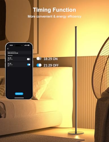 Meewata LED Stehlampe Wohnzimmer, 180cm RGB Stehlampe Dimmbar mit Fernbedienung, APP-Steuerung, 16 Millionen Farben Musik Sync Warm Weiße Eckleuchte, Ecklampe für Wohnzimmer Schlafzimmer Spielzimmer