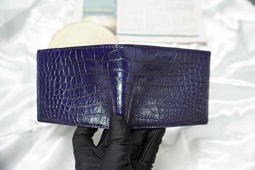 Double Sides Genuine Crocodile Alligator Leather Skin Men's Bifold Wallet, Premium Exotic Leather Wallet (Blue)2