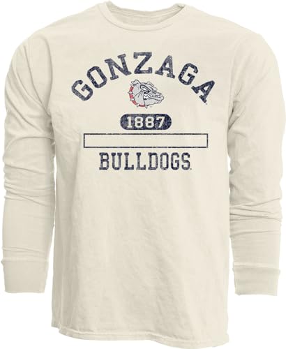 Gonzaga Bulldogs NCAA Officially Licensed Long Sleeve T-Shirt Ivory Dyed Ringspun, X-Large