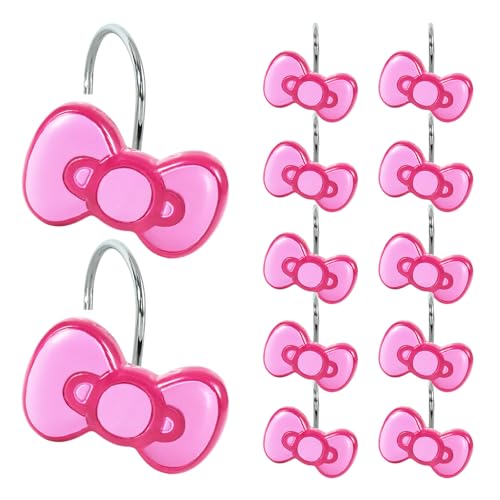 CTOHN 12-Piece Purple Bow Shower Curtain Hooks Cute Stainless Steel Decorative Shower Hangers Rings for Bathroom Decor