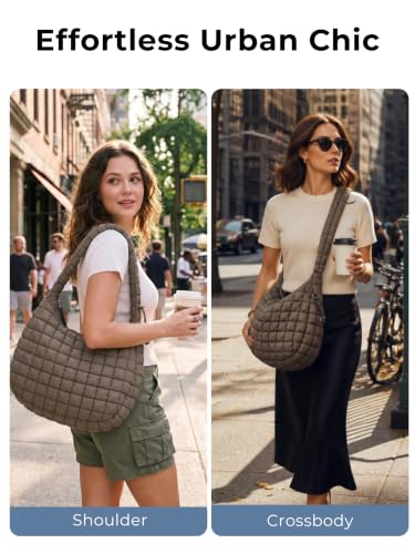 Image of Puffer Quilted Tote Bag for Women Nylon Crossbody Bags Puffy Purse Hobo Large Shoulder Bag Trendy