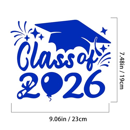 Image of 2PCS Class of 2026 Car Sticker & Graduation Hat Sticker Removable Graduate Decal 8 inchx 7.1 inch Waterproof Vinyl Decals Arts & Crafts for Graduation Party Decorations (Blue)
