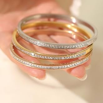 Shining Diva Fashion 18K Gold Plated Stainless Steel Openable Crystal Bracelet | Latest Stylish Cuff Bangle | Love Friendship Couples Gifts for Women Girls Mother Sister Wife Girlfriend