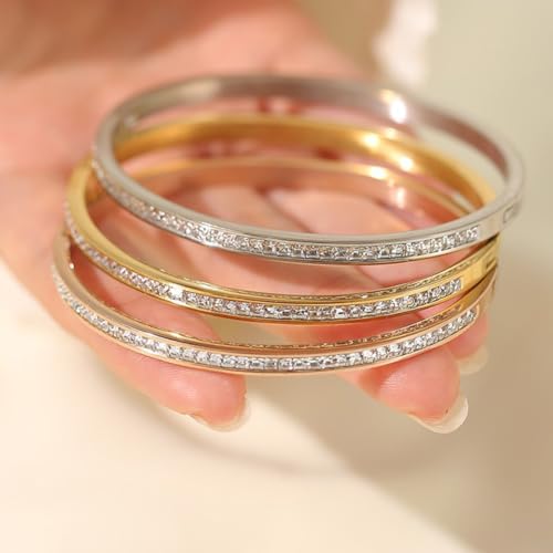 Shining Diva Fashion 18K Gold Plated Stainless Steel Openable Crystal Bracelet | Latest Stylish Cuff Bangle | Love Friendship Couples Gifts for Women Girls Mother Sister Wife Girlfriend