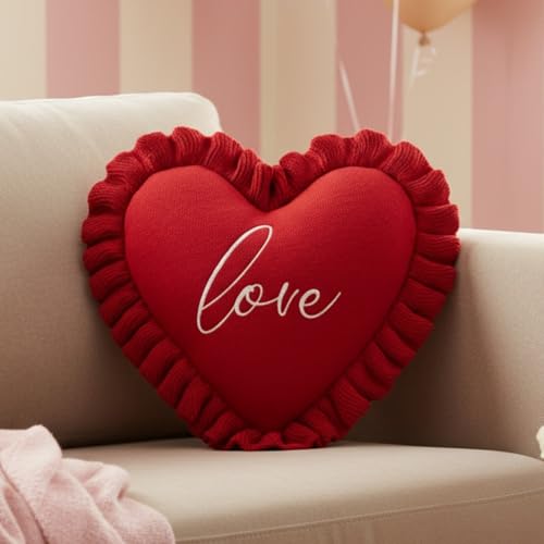 Image of haus & kinder Heart Shaped Decorative Cushion Cover | Love Pillow Cover for Couch, Bed & Home Decor | Soft Plush Red | 100% Cotton 210TC