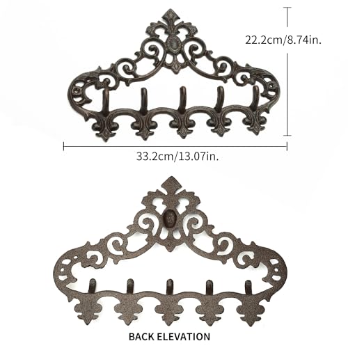 Sungmor SM-0147 Cast Iron Rustic Coat Hook Hanger With 5 Hooks - Practical Iron Storage Organizer/Wall Hooks Hanging Rack - Pretty Pattern Charming Wall Decor For Keys Clothes Hats thumb #5