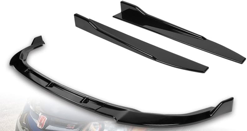STAY-TUNED, 5PCS ABS CS-Style Front Bumper Lip Spoiler Body Kit + Universal 31" x 4" Side Skirts, Compatible with 2006-2008 Honda Civic 2DR/Coupe, Exterior Accessory (Painted Black)