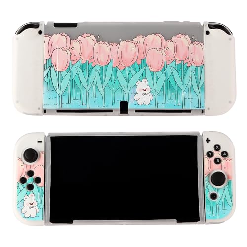CasosexploreLab Funda compatible con Nintendo Switch OLED Kawaii Bunny Funda protectora para Nintendo Switch Joycon Controller Soft TPU Grip Dokable Funda de transporte Accesorios de interruptor