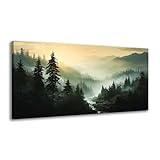 BYXART Misty Forest Canvas Wall Art Foggy Mountain Landscape Nature Picture Decor for Bathroom Living Room Pine Trees Smoky Scenery Painting Artwork for Bedroom Home Office Decorations 40L x20W