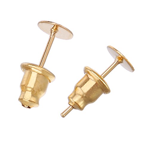 Outus 100 Pieces Stainless Steel Bullet Clutch Earrings Safety Backs And Blank Earring Pin Studs Findings Posts (Gold) #TOP2