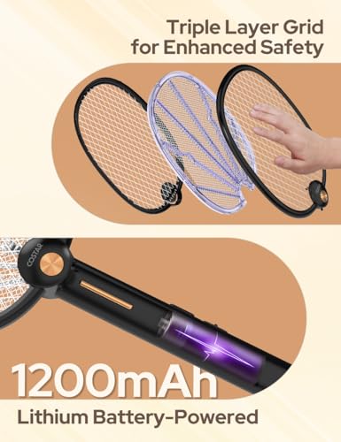 Image of COSTAR Elegant Foldable Swivel Mosquito Bat, 3 in 1 Mosquito Racket USB Rechargeable, Bug Zapper Electric Fly Swatter with UV Light Lamp, Hangable Mosquito Swatter w /Long Lasting Lithium-ion Battery