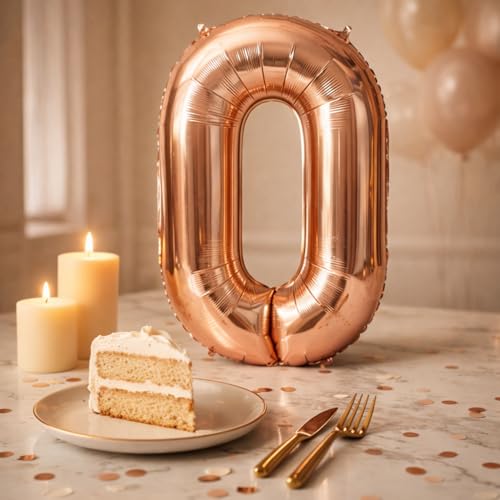 Image of Wanna Party Numerical 0 Rose Gold Balloon for Birthday and Anniversary Party (Gold)