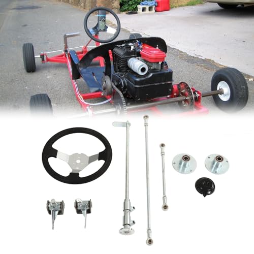 Yctze Go-Kart-Lenkrad-Set, Go-Kart-Lenkrad-Set, Metall, Go-Kart-Lenkrad-Set, 300 mm Spurstangen-Zahnstangenwellen-Set für 100 cm³, 125 cm³, 140 cm³, 150 cm³ Go-Kart