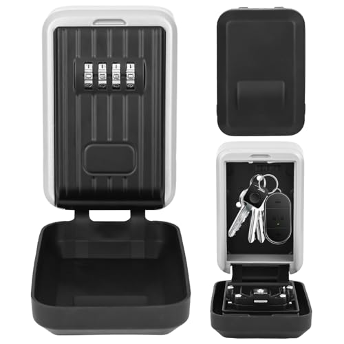 Key Safe Wall Mounted Police Approved, Key Lock Box Outdoor 4 Digit Combination Keysafe, Door Key Safe Box with Waterproof Cover, Key Cabinet Security Key Lockbox for Home Office Garage School