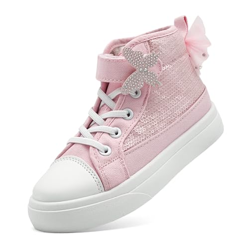 Zapatos de lona para niñas tipo bombas con lentejuelas brillantes y fijación fácil