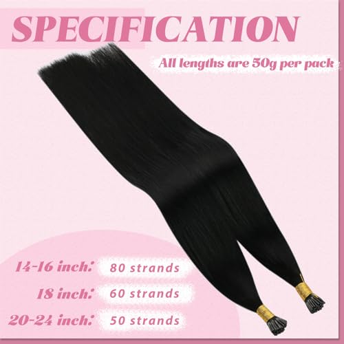 Image of YoungSee I Tip Hair Extensions Black I Tip Extensions Jet Black Itip Hair Extensions Can be Heat-Styled Straight Cold Fusion Hair Extension for Black Women 16 Inch 80s 50g