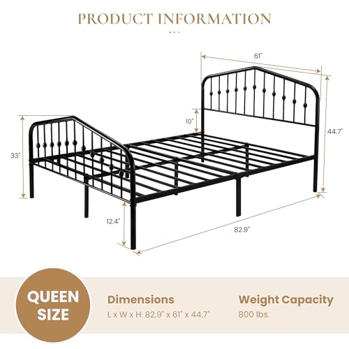 image for SHA CERLIN Queen Size Metal Platform Bed Frame with Victorian Style Wr