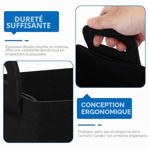 Panier de Rangement en Feutre BATENGKEJI, Panier en Feutre Pliables, Paniers de Rangement en Tissée Noir Organisateur pour étagères Armoire Bureau Salle de Bain, 25 x 18 x 15 cm – vue 3
