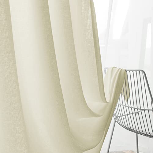 Melodieux Cream Yellow Semi Sheer Curtains 96 Inches Long For Living Room, Linen Look Bedroom Rod Pocket Voile Drapes, 52 By 96 Inch (2 Panels) #TOP5
