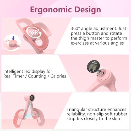 Thigh Trainer, 360°Adjustable Pelvic Floor Exercise Devices with LED Display, Inner Thigh Exerciser with 20LB Resistance Band for Women, Home Fitness Equipment for Hip, Leg, Arm