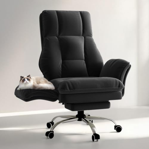 Image of Big and Tall Office Chair, Flip Armrests for Pets & Cross Legged Sitting, Executive Ergonomic Computer Gaming Chair with Foot Rest, Crystal Velvet Wide Seat Reclining Desk Chair