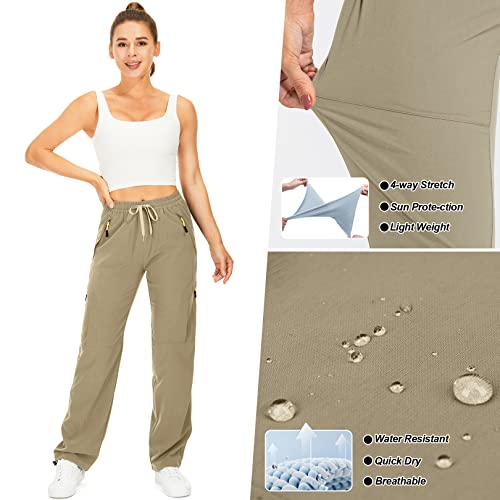 yeyity Wanderhose Damen Leichter Quick Dry Outdoorhose Atmungsaktiv Cargohose UV-Schutz Trekkinghose Funktionshose Jogginghose(6608,Khaki,M)