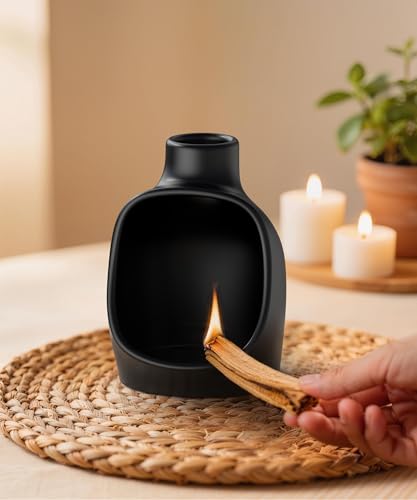 Kitcroet Palo Santo Holder - Modern Chiminea Incense Burner for Yoga, Meditation, and Anxiety Relief - Wood Sticks Dish, Sage Ash Catcher, SArchitectural Square & Organic Round, Cone Burner - Tower — view 5
