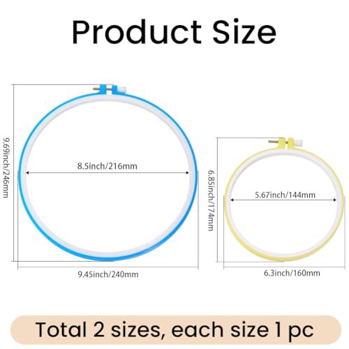 Image of GORGECRAFT 2 Sizes Spring Tension Embroidery Hoop Cross Stitch Tension Hoop Blue Yellow Round Plastic Frame Darning Shed Rings for Embroidery Cross Stitch Sewing DIY Projects (5.6in, 8.23 x 8.9in)