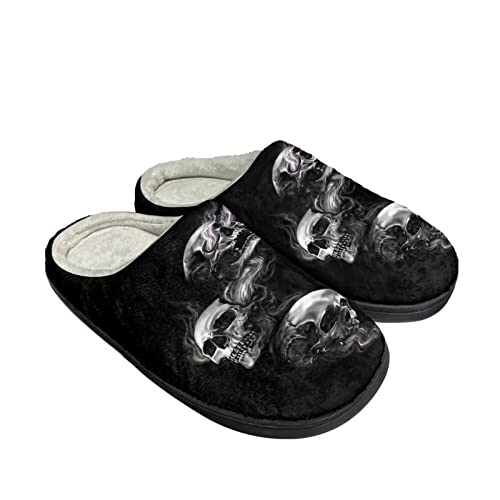 Jndtueit Pantoufles d'intérieur ou d'extérieur pour femme Pointure 37-47EU, Motif tête de mort squelette noir, Small Cover