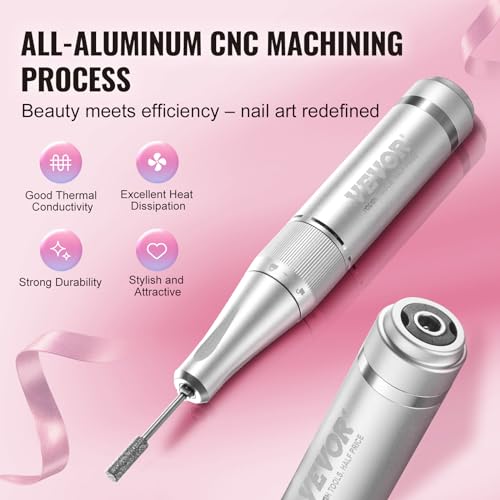 Image of VEVOR Electric Rechargeable Nail Drill, 40,000RPM Portable Cordless Nail E File Machine, LCD-Display Acrylic Gel Grinder Tool with 6 Bits and 50PCS Sanding Bands for Manicure Pedicure Carve Polish