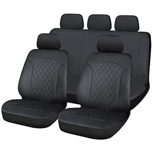 UKB4C Leatherette Front & Rear Car Van Seat Covers with Headrest Quilted pattern Black