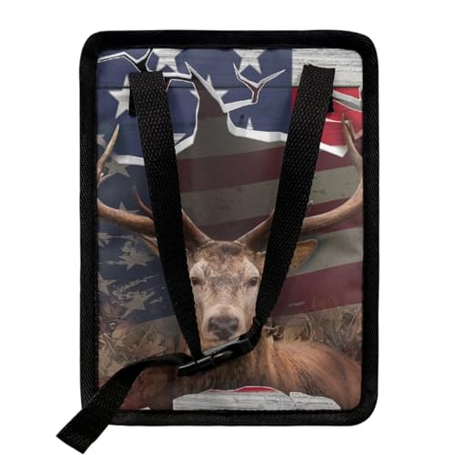 Image of Talayituse 3D Deer American Flag Print Car Trash Can with Adjustable Straps, Foldable Car Trash Bag Bin Car Garbage Bag Multipurpose Storage Box for Vehicle Travel Camping Picnicing