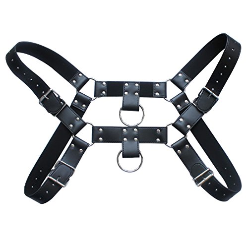 AGJGFM Men's Shiny Leather Body Chest Harness Belt Adjustable Buckle Straps Costume4